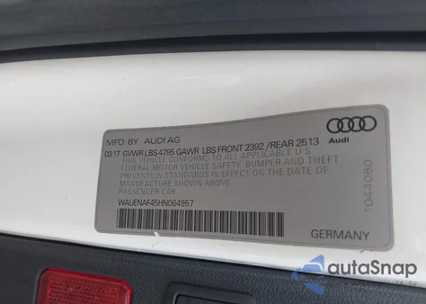 2017 Audi A4 2.0T Premium из США, поврежденный, VIN WAUENAF45HN064957